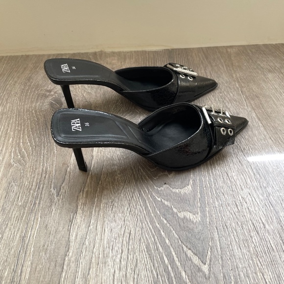 Zara Buckled Heeled Mules Size 6 - Picture 10 of 11